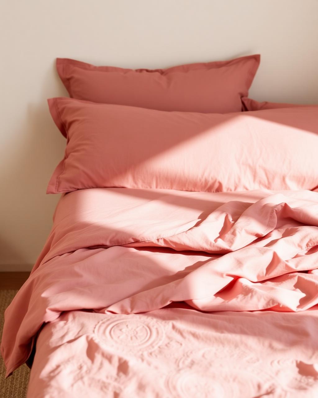 Percale Bed Sheet Set in Mauve on a styled bed
