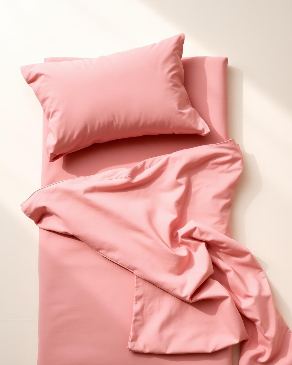 Percale mauve sheet set flat lay