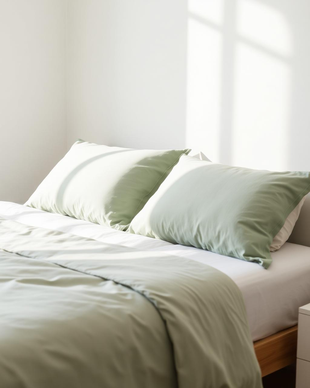 Percale sage pillowcases lifestyle