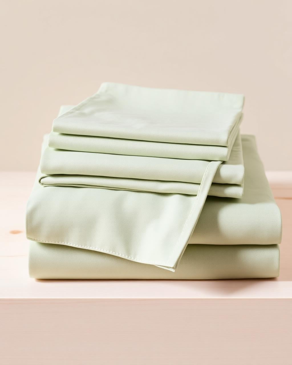Folded percale sage sheets