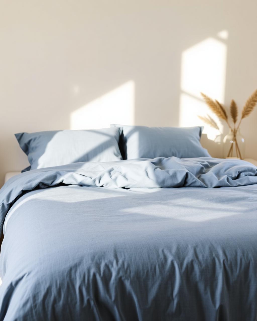 Percale slate blue duvet lifestyle
