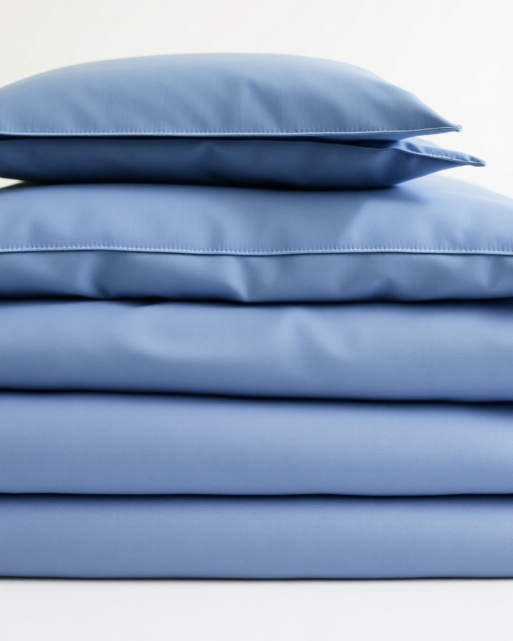 Folded percale slate blue pillowcases