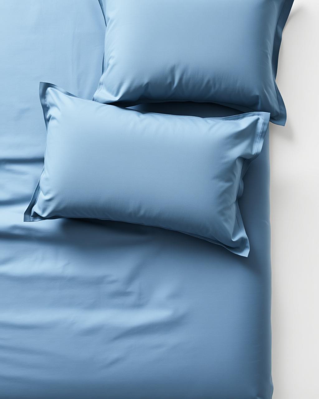 Percale slate blue pillowcase flat lay