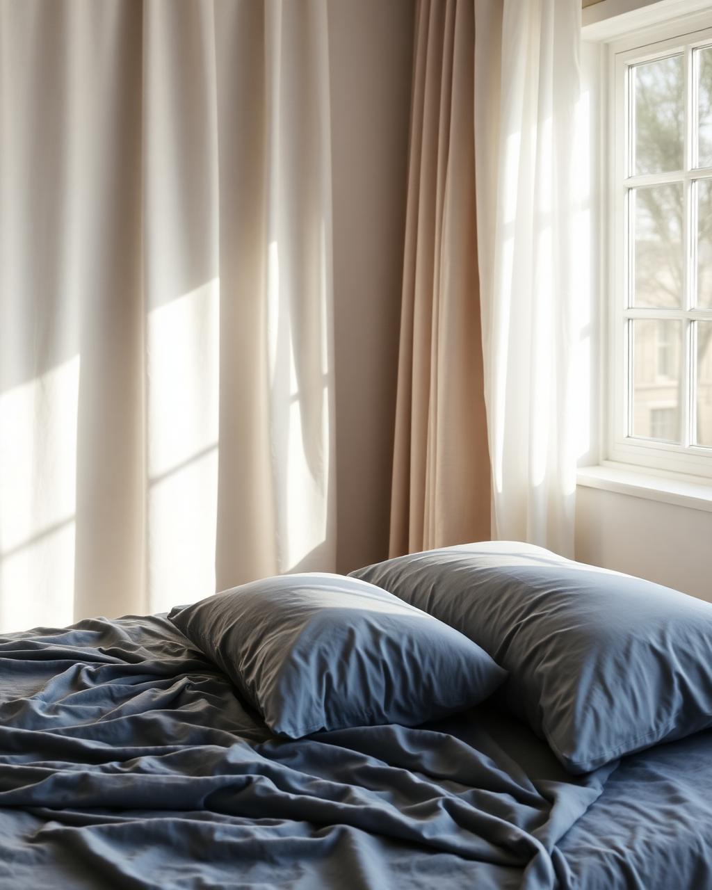 Percale slate blue sheets lifestyle