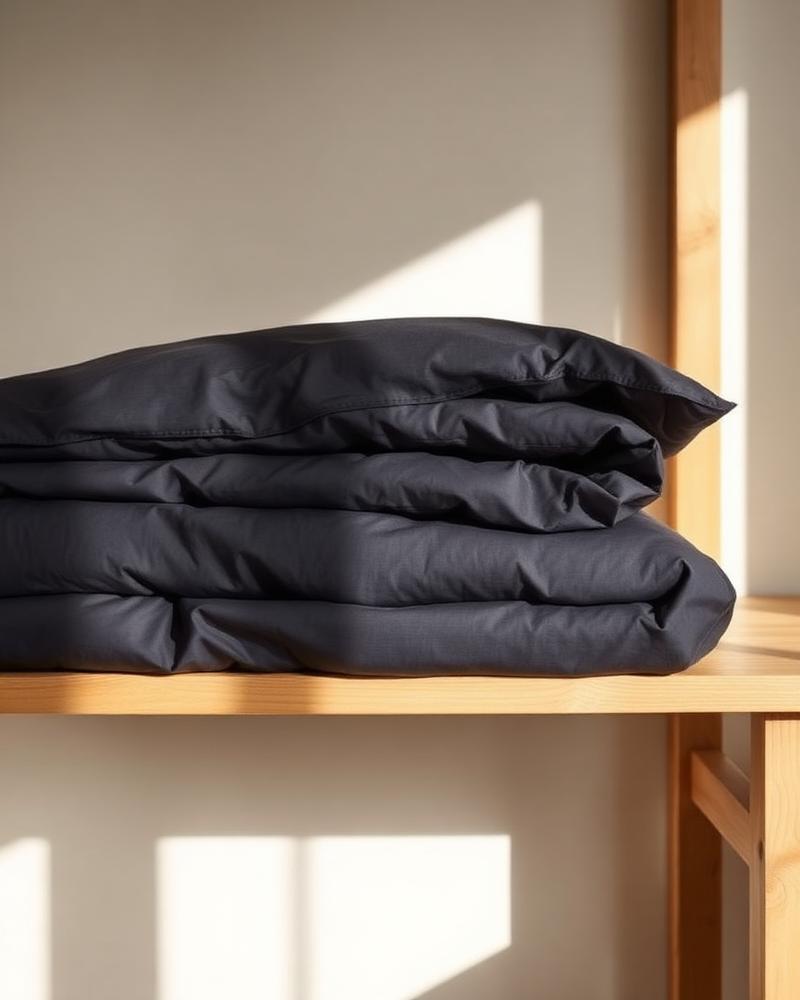 Folded charcoal grey sateen duvet cover