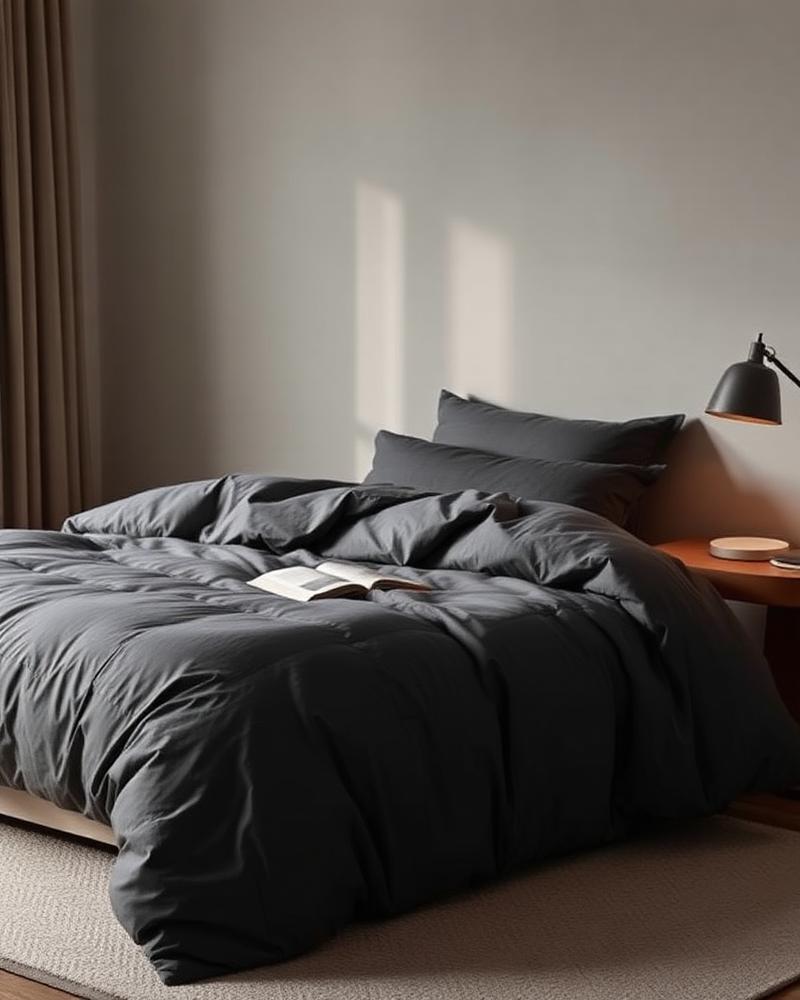 Charcoal grey sateen duvet lifestyle