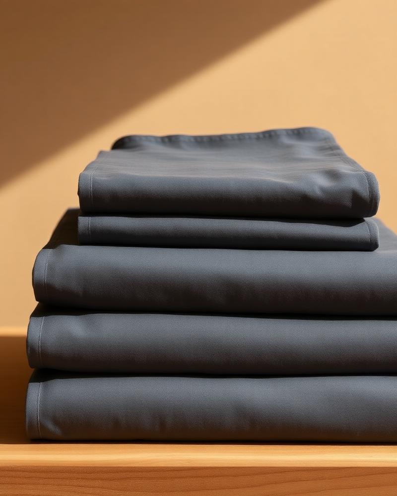 Folded charcoal grey sateen bed sheets