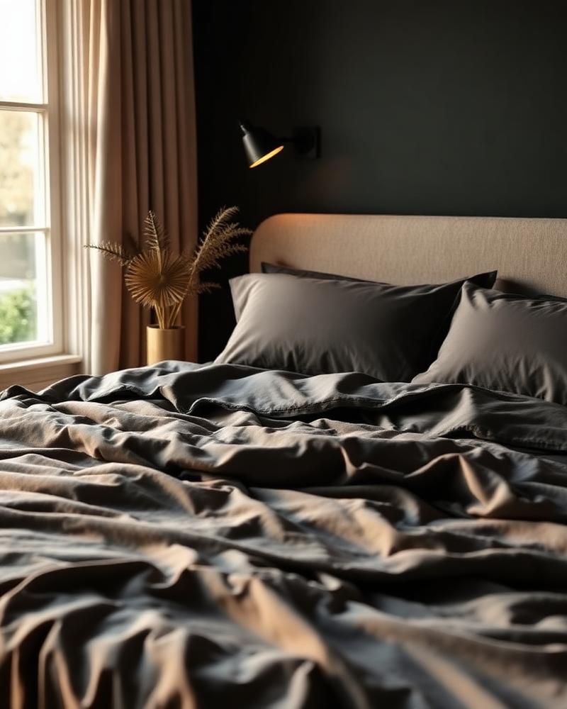 Charcoal grey sateen sheets lifestyle