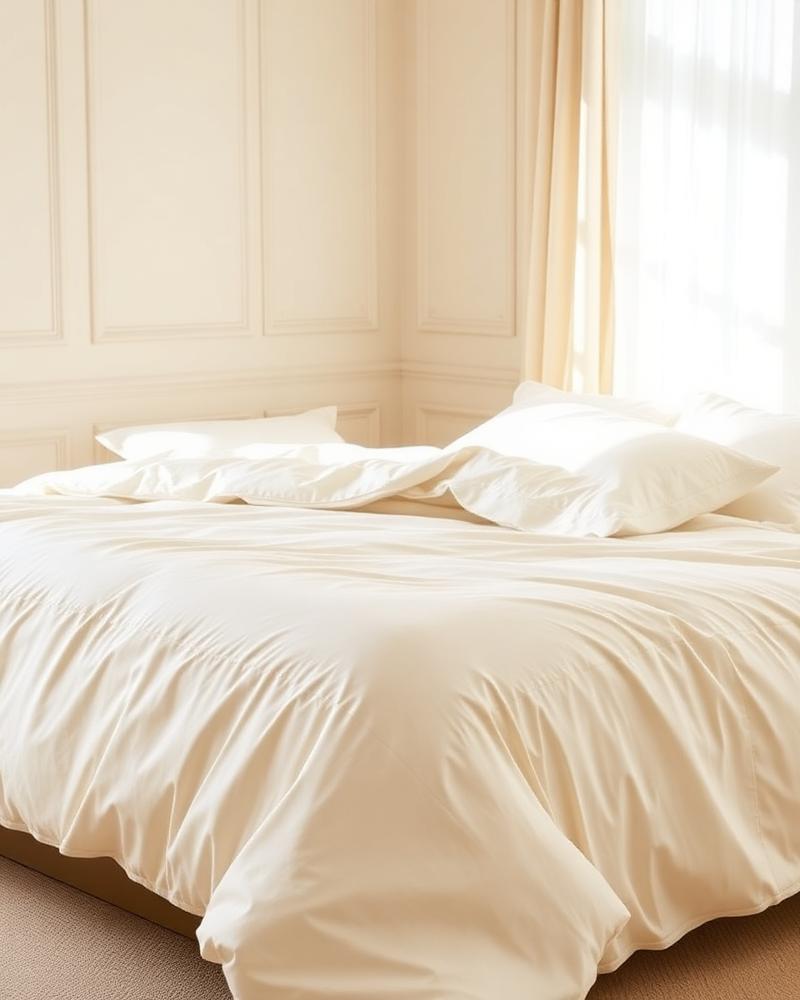 Sateen Duvet Cover in Ivory on bed