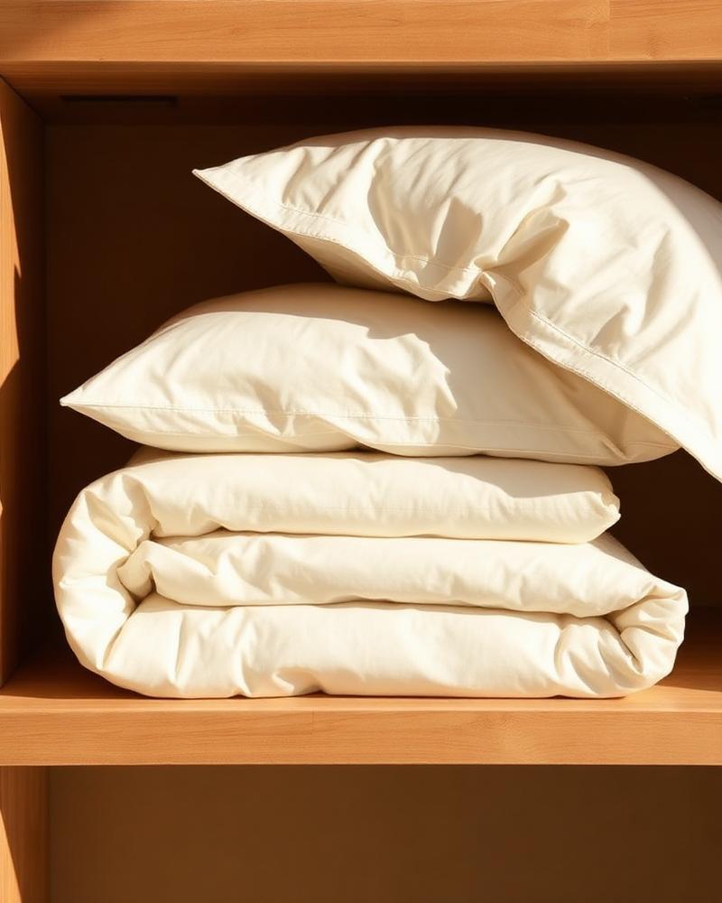 Folded ivory sateen duvet cover