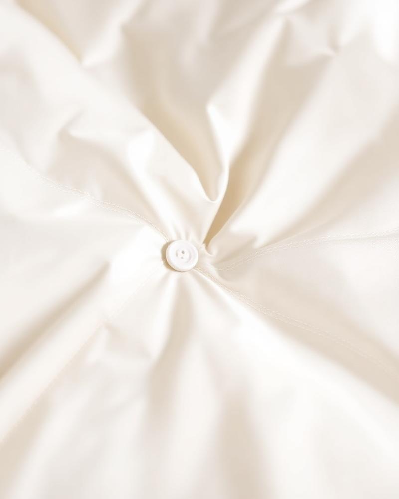 Close-up ivory sateen duvet button detail