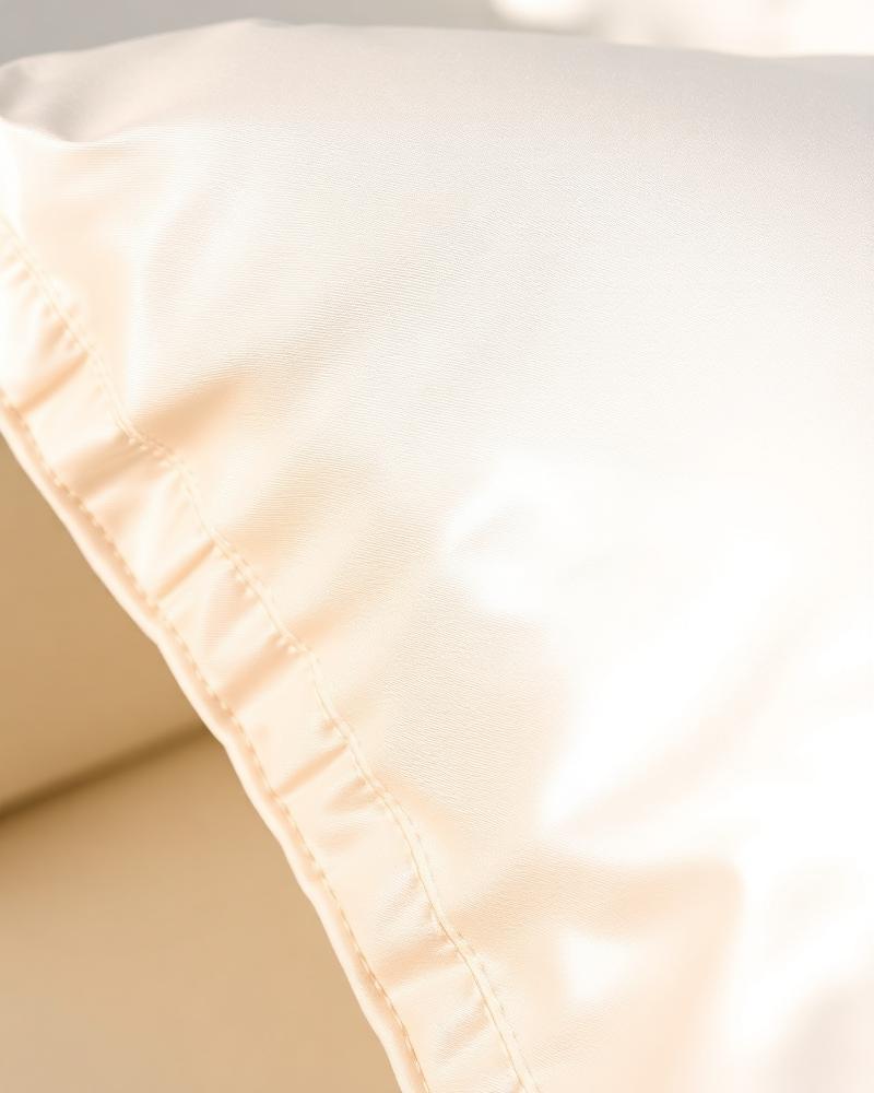Close-up ivory sateen pillowcase detail