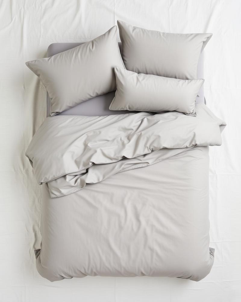 Mist grey sateen duvet cover flat lay